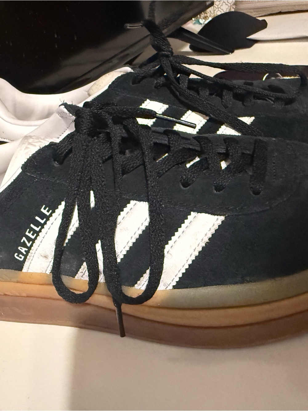 adidas Black Suede Gazelle Sneakers with White Stripes